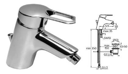 Сан Ремо смеситель для биде,гибкая подводка 1/2,донный клапан, хром Ideal Standard B7516AA РАСПРОДАЖА
