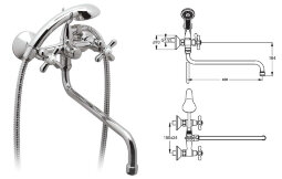 Ретро смеситель для ванны, излив 400 мм, хром Vidima R1120AA /B9731AA	/BA130AA