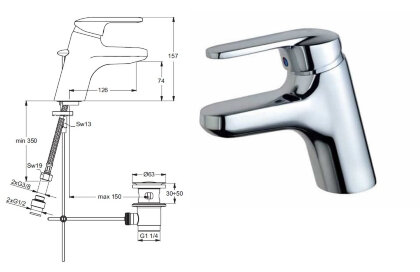 Плая Смеситель для умывальника с донным клапаном с гибкой подводкой G1/2 Ideal Standard Playa B9288AA
