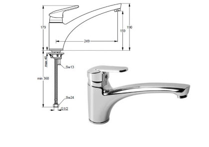 Плая Смеситель для кухонной мойки с гибкой подводкой G1/2 Ideal Standard Playa B9292AA