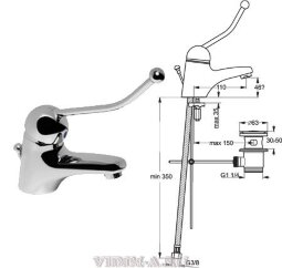 Сева Профи смеситель для умывальника, локтевой, подв.3/8, хром Vidima B7609AA /BA101AA