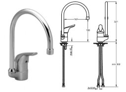 Сераплан Нью смеситель кухонный R-излив, гибкая подводка, хром Ideal Standard B4258AA СНЯТО С ПРОИЗВОДСТВА