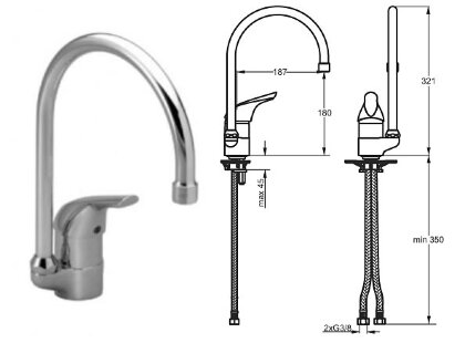 Сераплан Нью смеситель кухонный R-излив, гибкая подводка, хром Ideal Standard B4258AA СНЯТО С ПРОИЗВОДСТВА