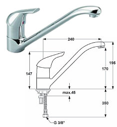 Сераплан Нью смеситель кухонный, литой излив, гибкая под, хром Ideal Standard B7612AA
