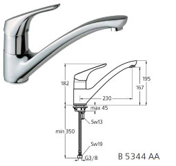 Сераспринт нью смеситель для кухни, гибкая подводка 3/8,  хром Ideal Standard B5344AA