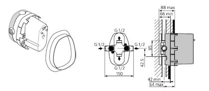 Смеситель встраиваемый термостатический 1/2 Ideal Standard внутристенный комплект A2354NU Снят с производства
