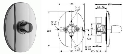 Смеситель для ванны/душа Ideal Standard Ceratherm 200 внешняя часть A3208AA Снят с производства