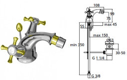 "Рефлекшен" смеситель для биде под 1 отверстие, хром/золото Ideal Standard B9655LS